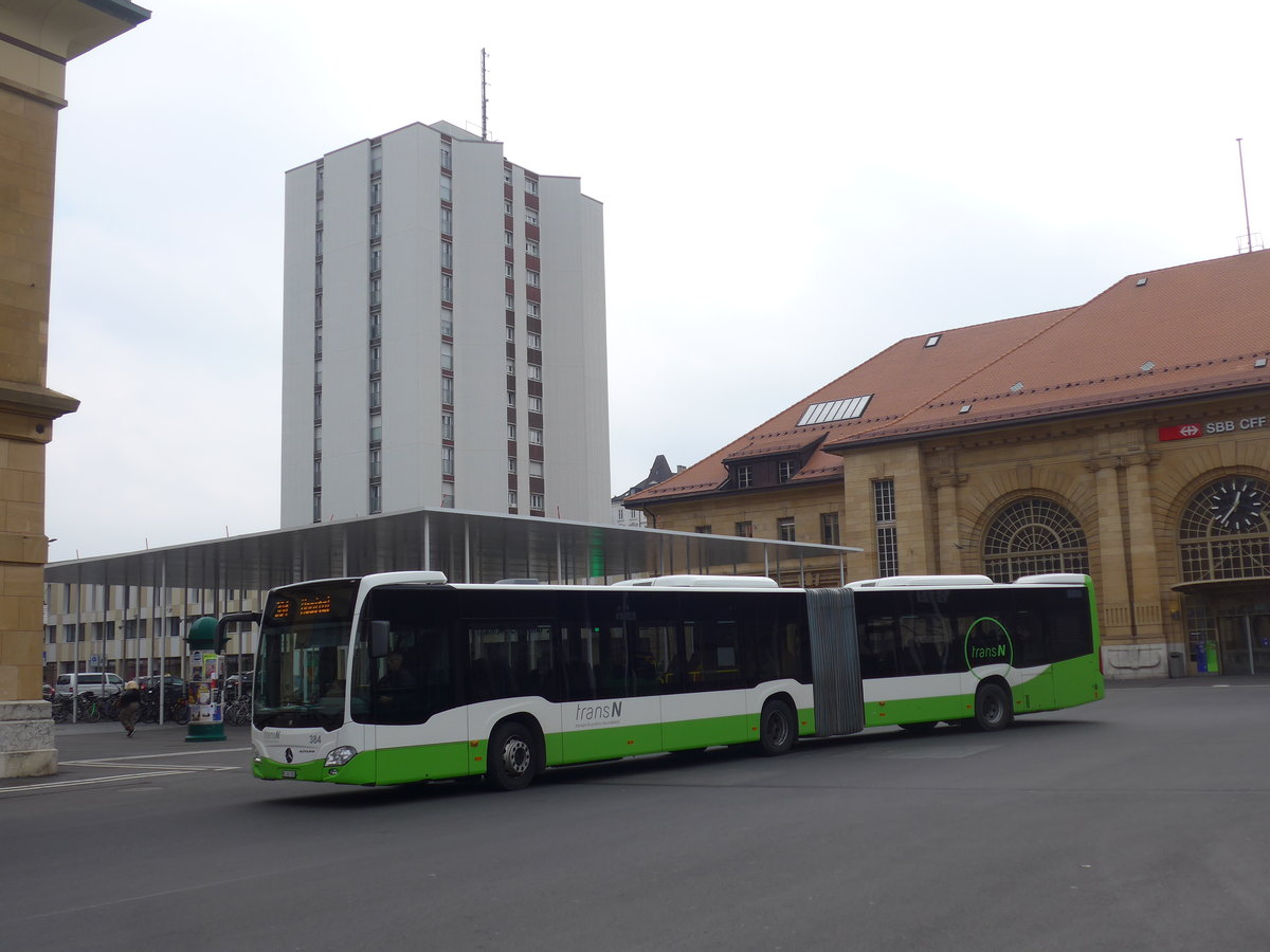 (203'590) - transN, La Chaux-de-Fonds - Nr. 384/NE 146'384 - Mercedes am 13. April 2019 beim Bahnhof La Chaux-de-Fonds