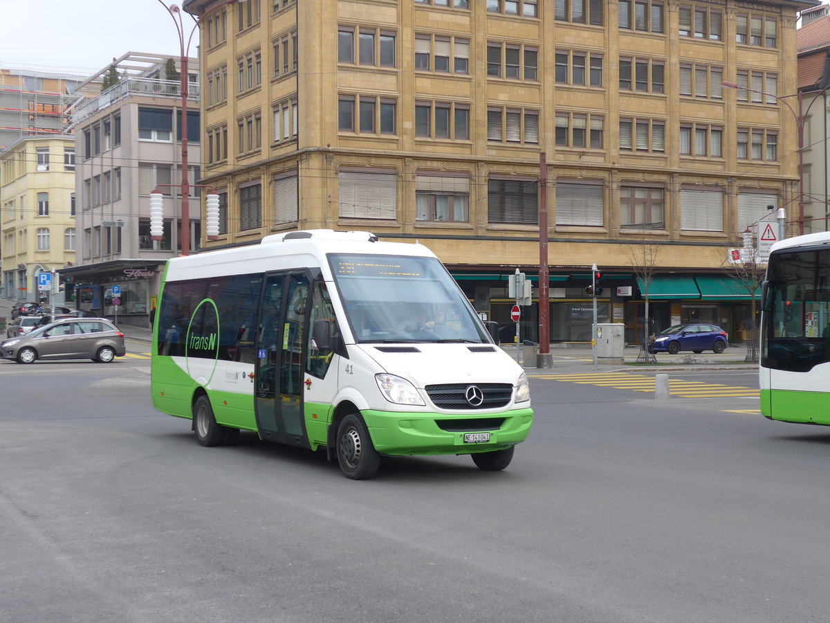 (203'591) - transN, La Chaux-de-Fonds - Nr. 41/NE 143'041 - Mercedes am 13. April 2019 beim Bahnhof La Chaux-de-Fonds