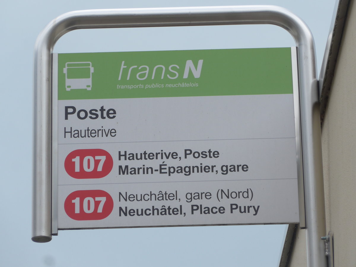 (203'627) - transN-Haltestelle - Hauterive, Poste - am 13. April 2019