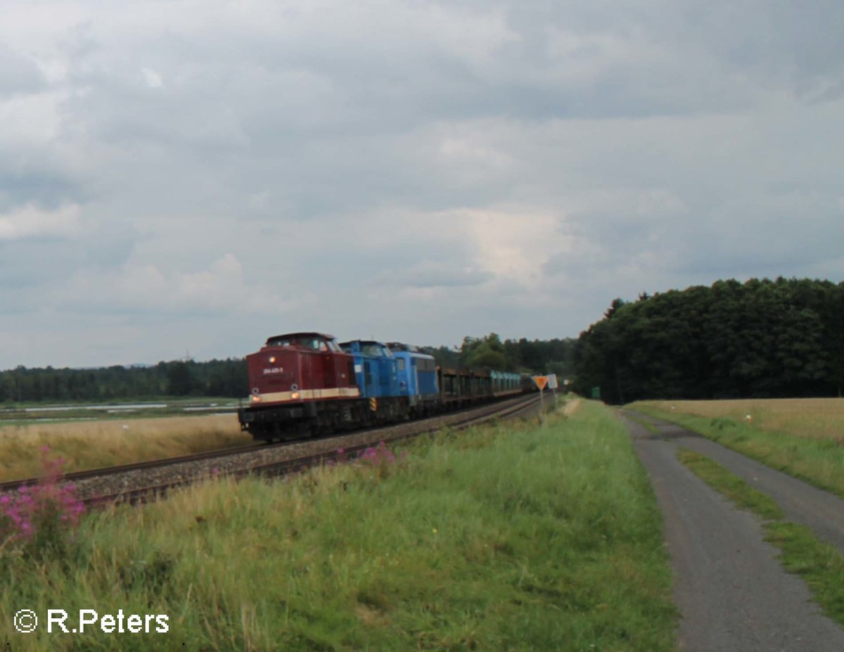 204 425 + 204 011 + 140 007 mit dem leer Autozug nach Mosel bei Oberteich. 05.08.16