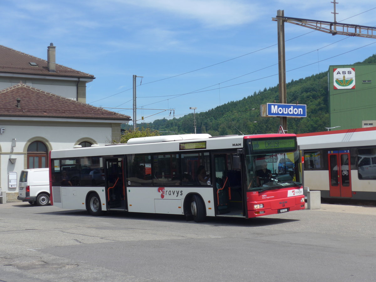 (206'806) - TRAVYS Yverdon - Nr. 101/VD 3712 - MAN am 24. Juni 2019 beim Bahnhof Moudon