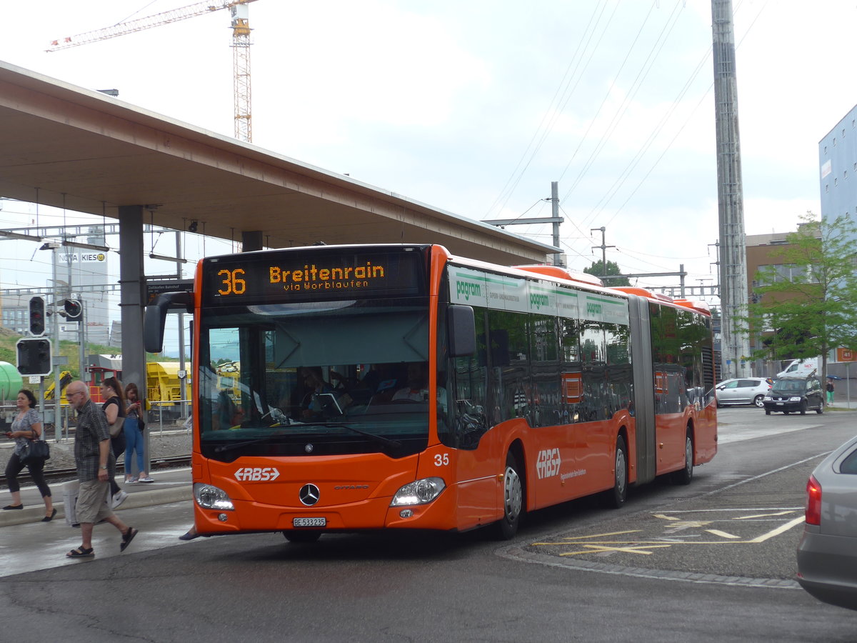 (207'615) - RBS Worblaufen - Nr. 35/BE 533'235 - Mercedes am 8. Juli 2019 beim Bahnhof Zollikofen