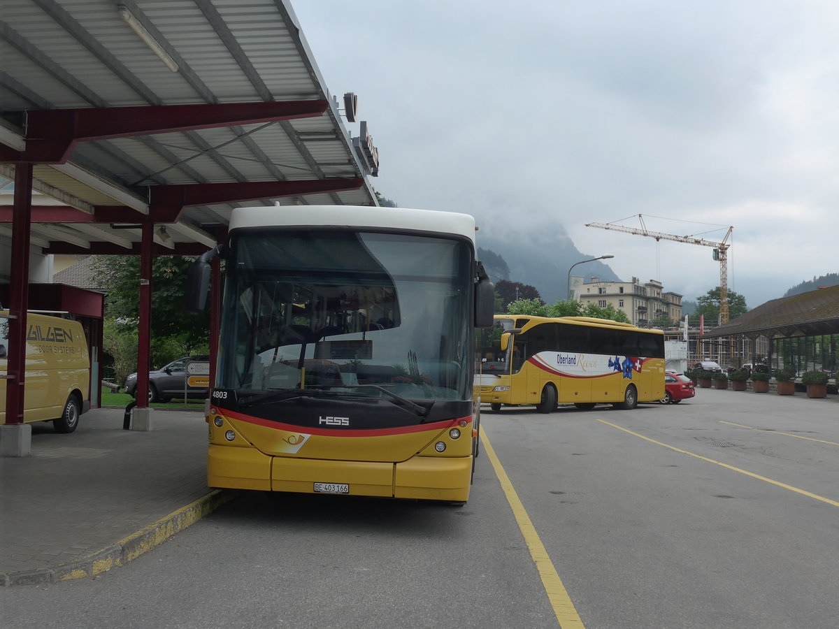 (207'665) - PostAuto Bern - BE 403'166 - Scania/Hess (ex AVG Meiringen Nr. 66; ex Steiner, Messen) am 9. Juli 2019 in Meiringen, Postautostation