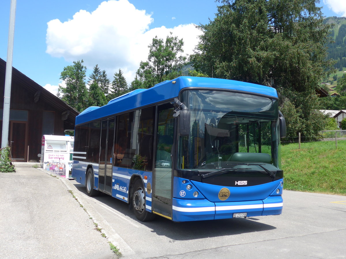 (207'945) - AFA Adelboden - Nr. 57/BE 272'798 - Scania/Hess am 14. Juli 2019 beim Bahnhof Lenk