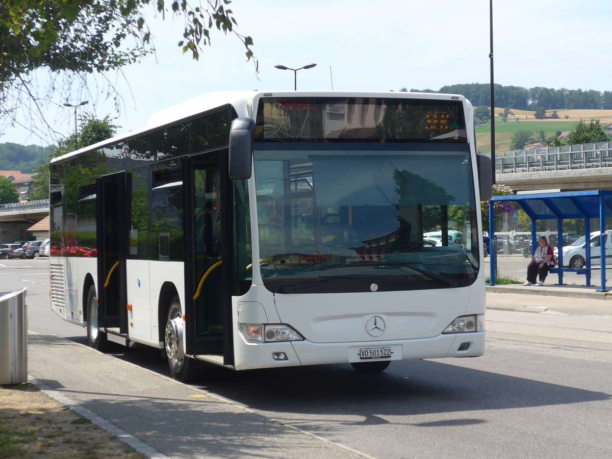 (208'097) - Interbus, Yverdon - VD 501'522 - Mercedes (ex RDTJ Lons-le-Saunier/F) am 22. Juli 2019 beim Bahnhof Moudon