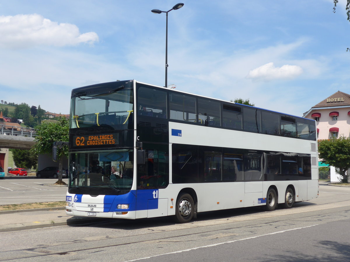 (208'101) - TL Lausanne - Nr. 514/VD 1588 - MAN am 22. Juli 2019 beim Bahnhof Moudon