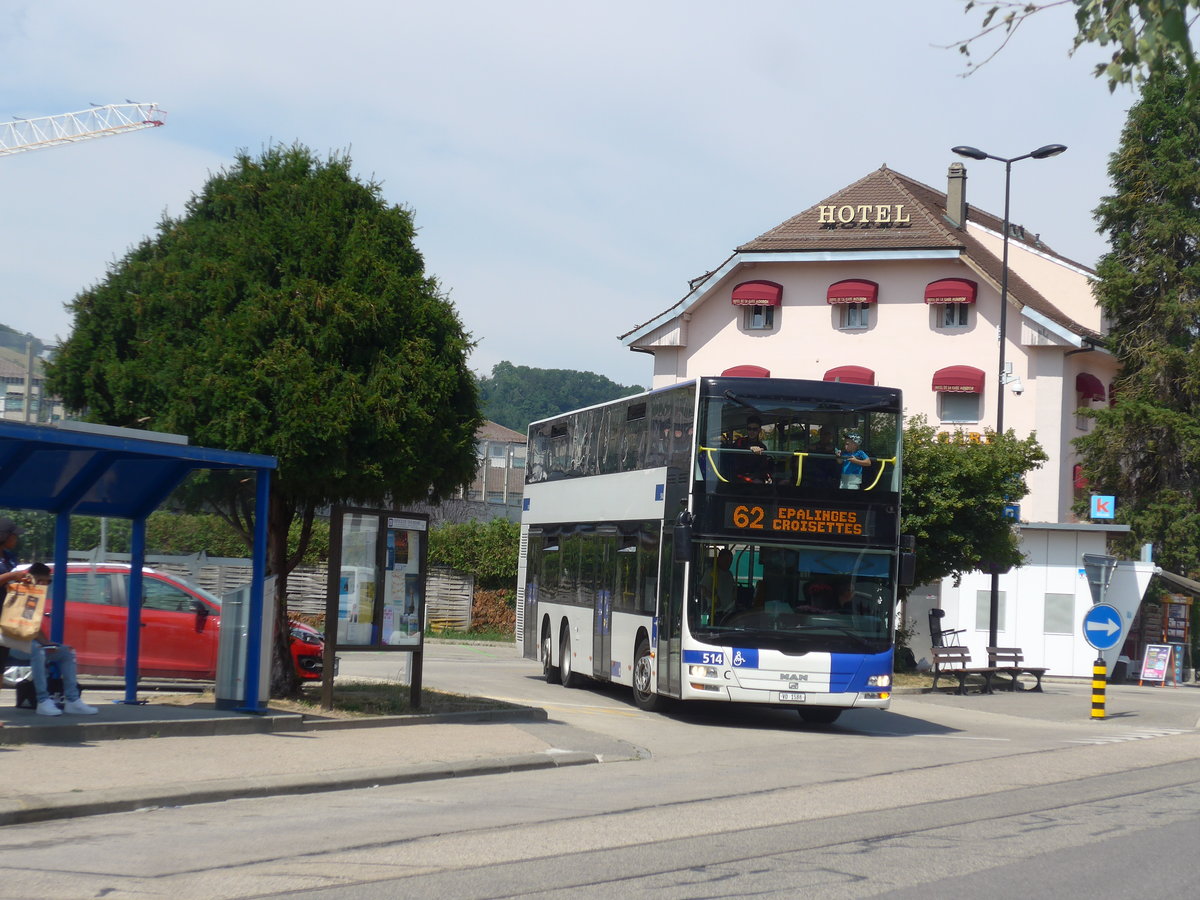 (208'114) - TL Lausanne - Nr. 514/VD 1588 - MAN am 22. Juli 2019 beim Bahnhof Moudon