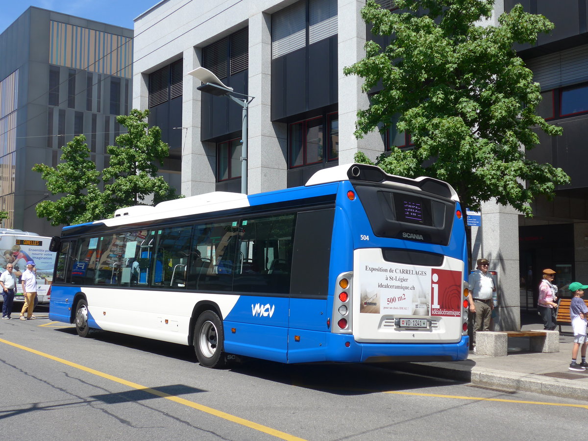 (208'443) - VMCV Clarens - Nr. 504/VD 1241 - Scania am 4. August 2019 beim Bahnhof Vevey