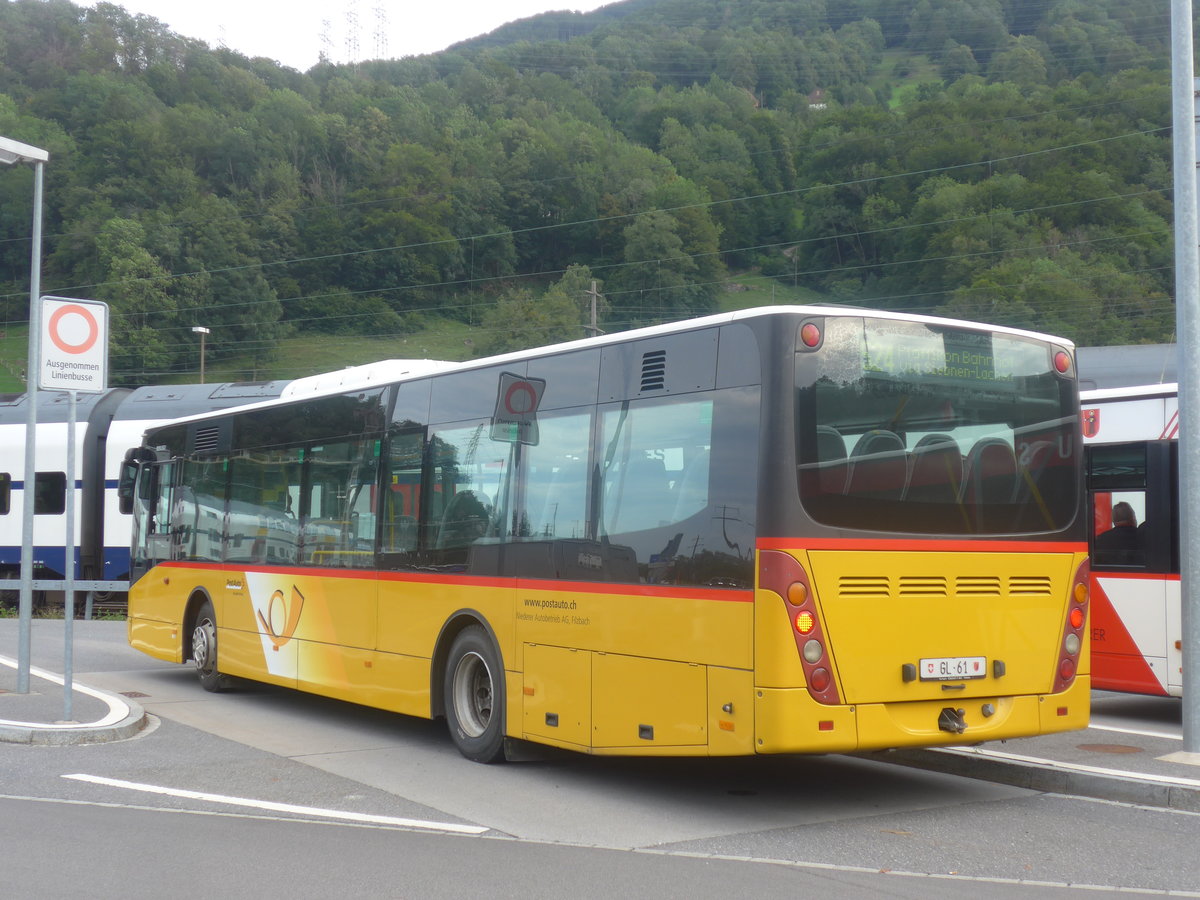 (208'756) - Niederer, Filzbach - GL 61 - Van Hool (ex Casutt, Gossau) am 17. August 2019 beim Bahnhof Ziegelbrcke