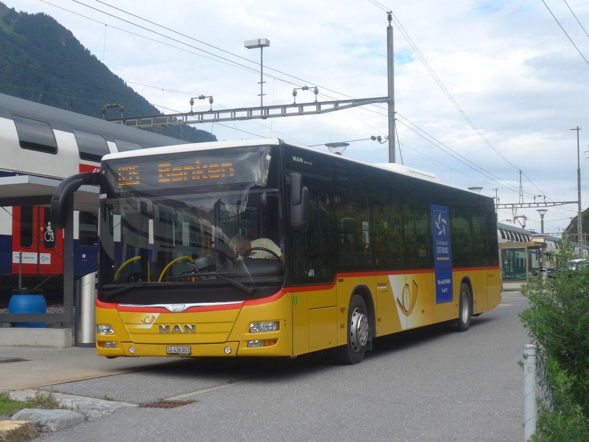 (208'770) - PostAuto Ostschweiz - SG 436'003 - MAN am 17. August 2019 beim Bahnhof Ziegelbrcke