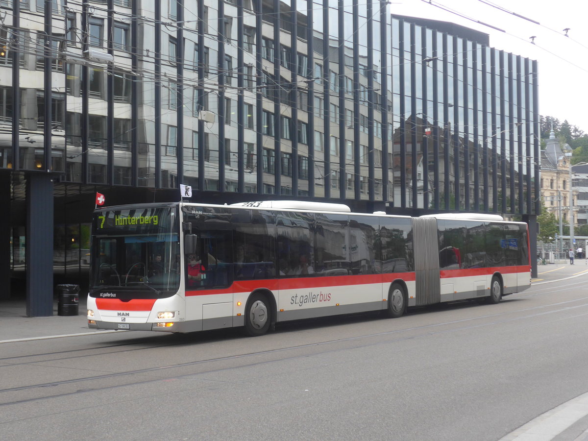 (208'942) - St. Gallerbus, St. Gallen - Nr. 283/SG 198'283 - MAN am 17. August 2019 beim Bahnhof St. Gallen