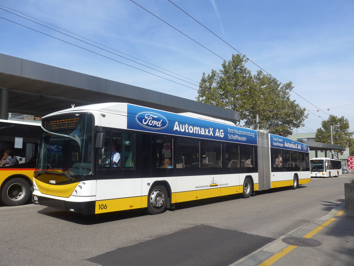 (209'620) - VBSH Schaffhausen - Nr. 106 - Hess/Hess Gelenktrolleybus am 14. September 2019 beim Bahnhof Schaffhausen