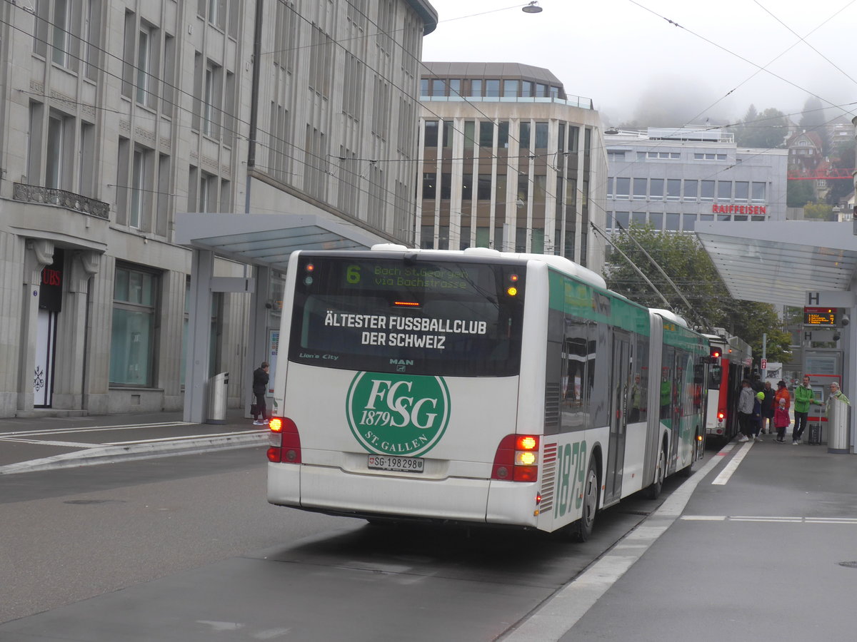 (209'948) - St. Gallerbus, St. Gallen - Nr. 298/SG 198'298 - MAN am 6. Oktober 2019 beim Bahnhof St. Gallen