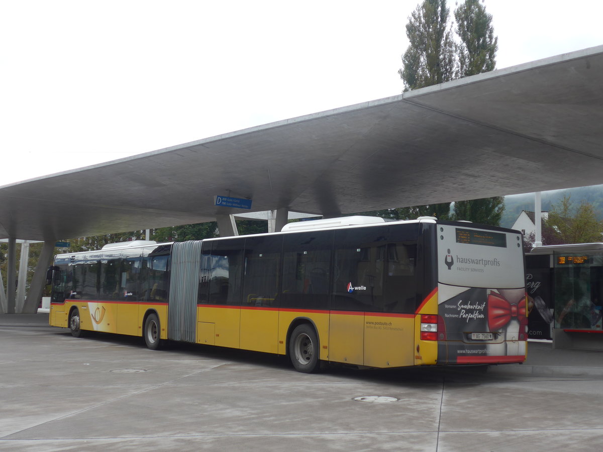 (209'995) - Steffen, Remetschwil - Nr. 75/AG 7560 - MAN (ex Twerenbold, Baden Nr. 19) am 6. Oktober 2019 beim Bahnhof Buchs (Einsatz PostAuto)