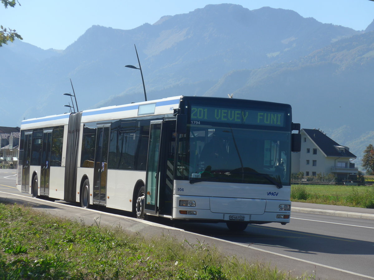 (210'307) - VMCV Clarens - Nr. 904/VD 463'528 - MAN (ex transN, La Chaux-de-Fonds Nr. 241; ex TN Neuchtel Nr. 241) am 14. Oktober 2019 in Rennaz, Hpital