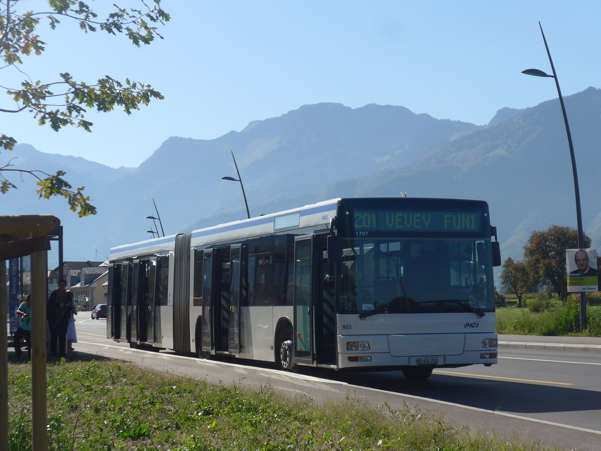 (210'317) - VMCV Clarens - Nr. 903/VD 454'353 - MAN (ex transN, La Chaux-de-Fonds Nr. 242; ex TN Neuchtel Nr. 242) am 14. Oktober 2019 in Rennaz, Hpital