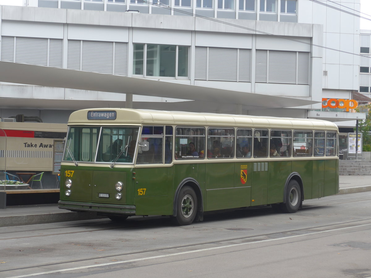 (210'411) - SVB Bern (Bernmobil historique) - Nr. 157/BE 113'157 - FBW/Gangloff am 20. Oktober 2019 in Bern, Eigerplatz