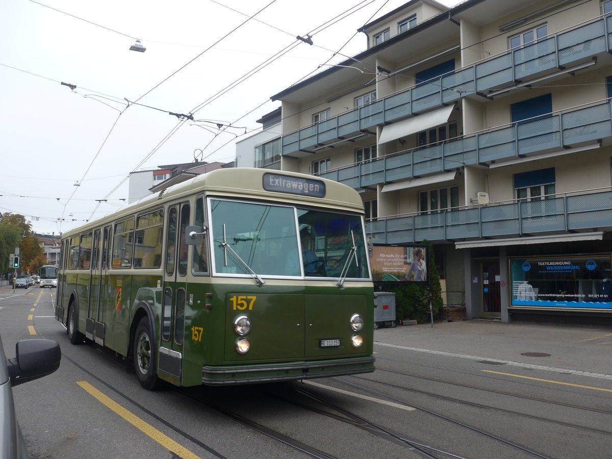 (210'443) - SVB Bern (Bernmobil historique) - Nr. 157/BE 113'157 - FBW/Gangloff am 20. Oktober 2019 in Bern, Weissenbhl