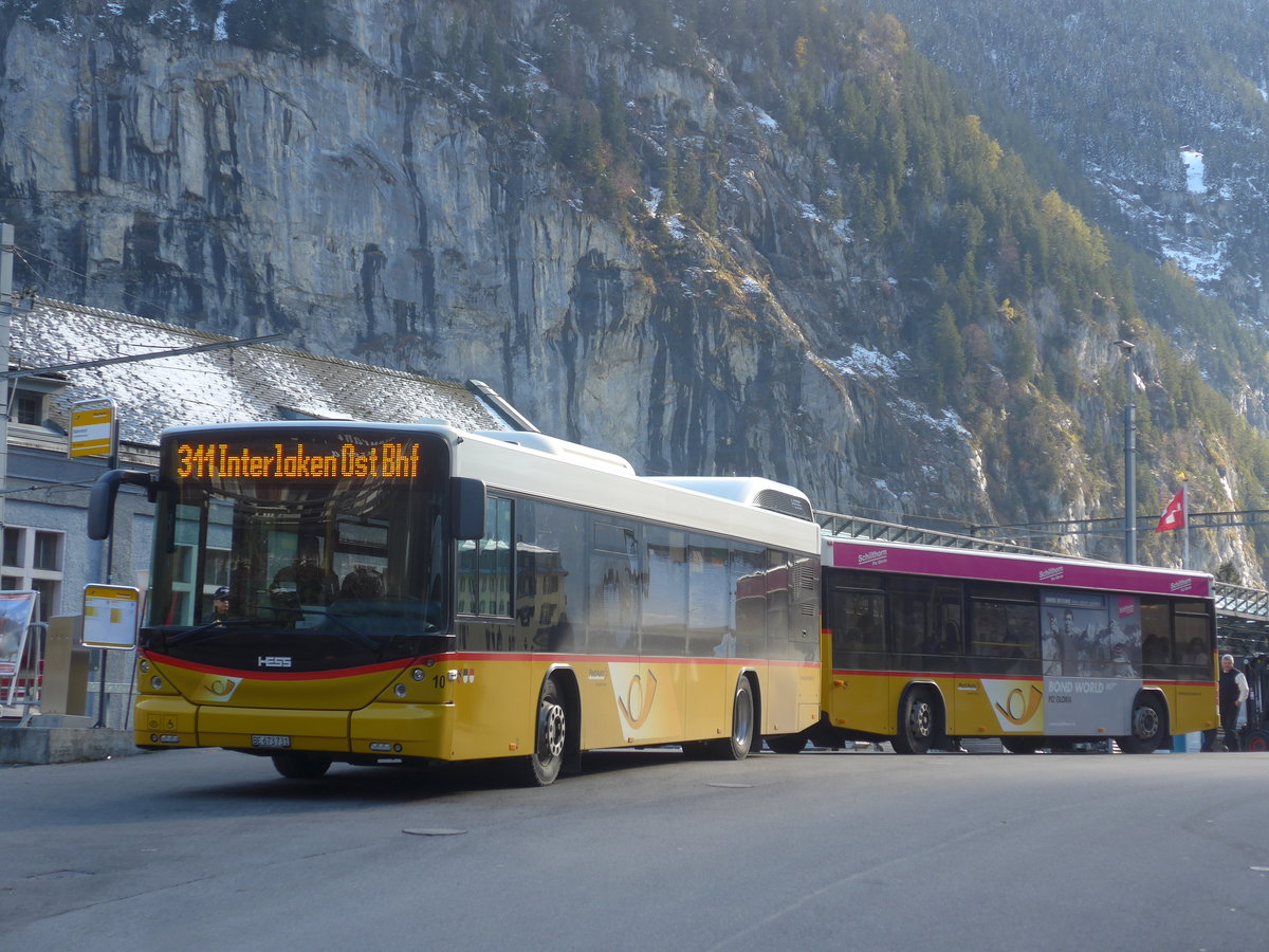 (211'005) - PostAuto Bern - Nr. 10/BE 673'731 - Hess (ex Klopfstein, Laupen Nr. 10) am 11. November 2019 beim Bahnhof Lauterbrunnen