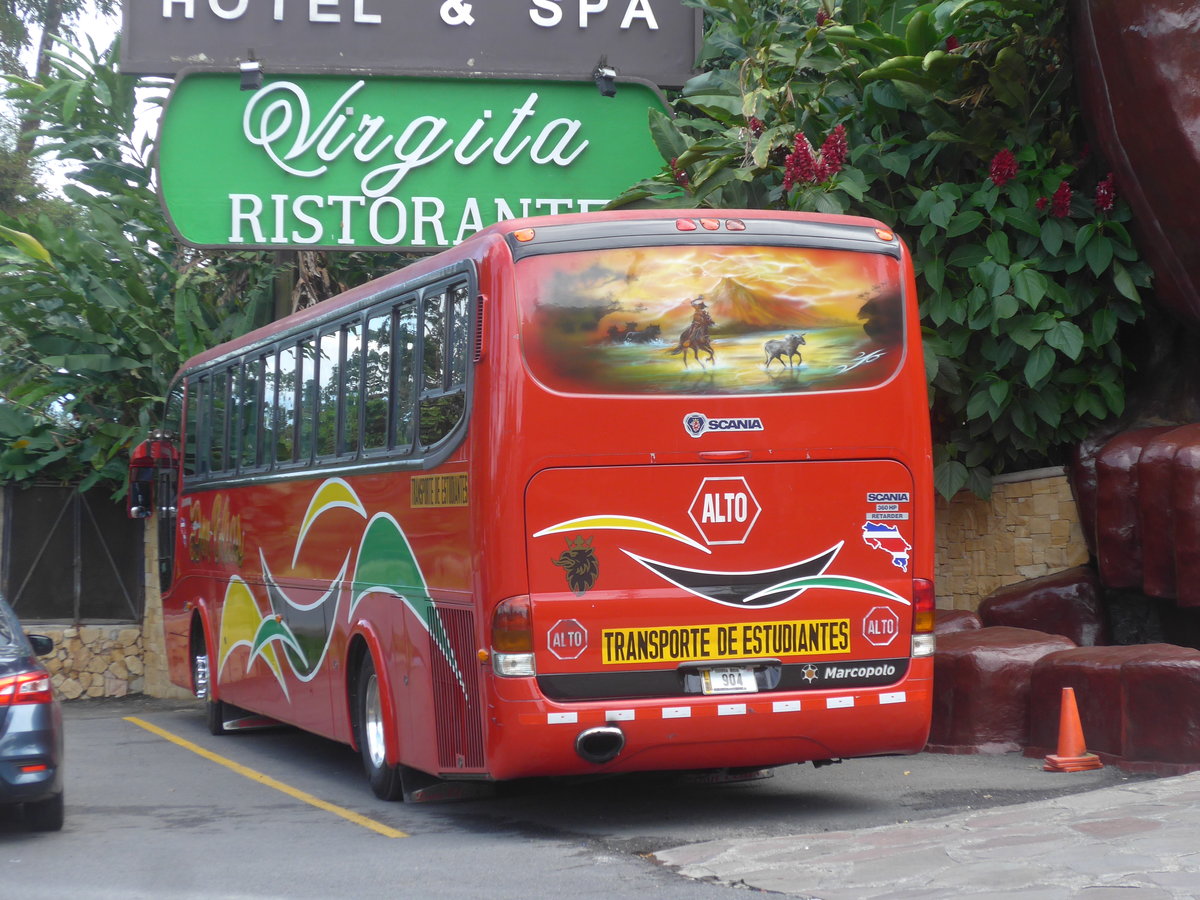 (212'309) - Don Elias - 904 - Marcopolo/Scania am 24. November 2019 in La Fortuna, Baldi Hot Springs