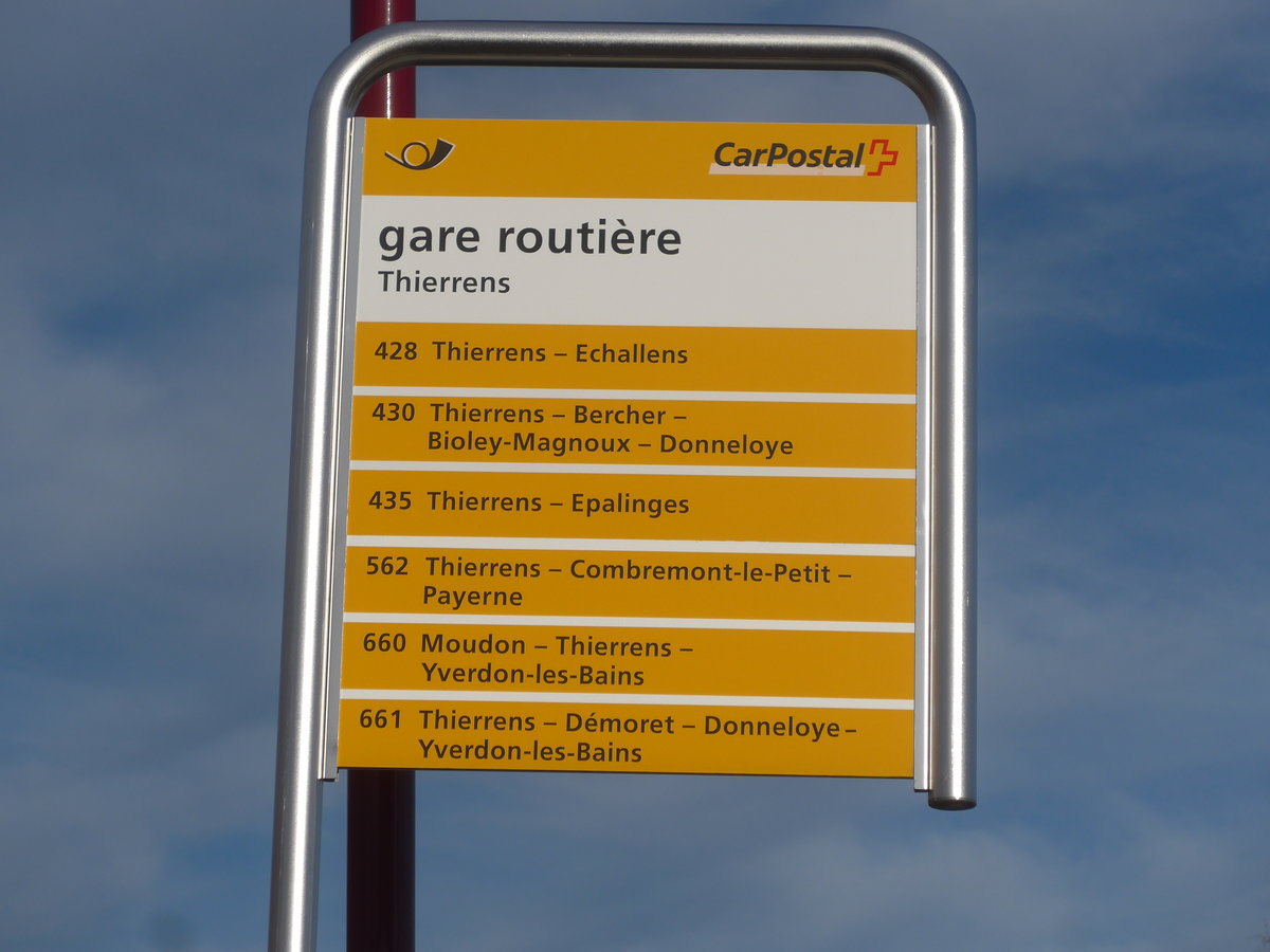 (212'790) - PostAuto-Haltestelle - Thierrens, gare routi�re - am 8. Dezember 2019