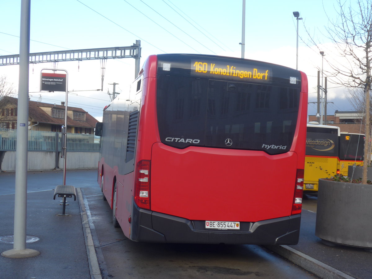 (212'917) - Bernmobil, Bern - Nr. 447/BE 855'447 - Mercedes am 14. Dezember 2019 beim Bahnhof Mnsingen