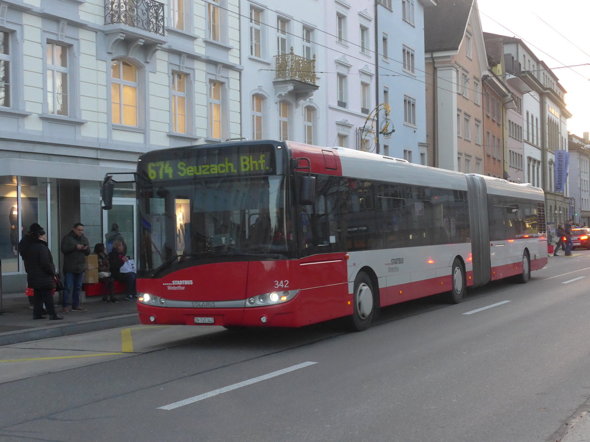 (212'997) - SW Winterthur - Nr. 342/ZH 745'342 - Solaris am 14. Dezember 2019 in Winterthur, Schmidgasse