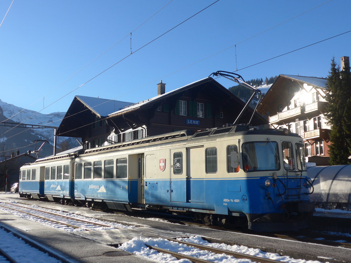 (213'102) - MOB-Pendelzug - Nr. 4001 - am 25. Dezember 2019 im Bahnhof Lenk