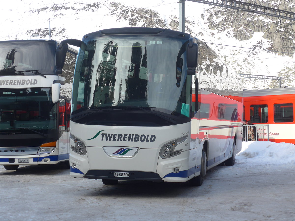 (214'147) - Twerenbold, Baden - Nr. 35/AG 385'900 - VDL am 9. Februar 2020 beim Bahnhof Andermatt