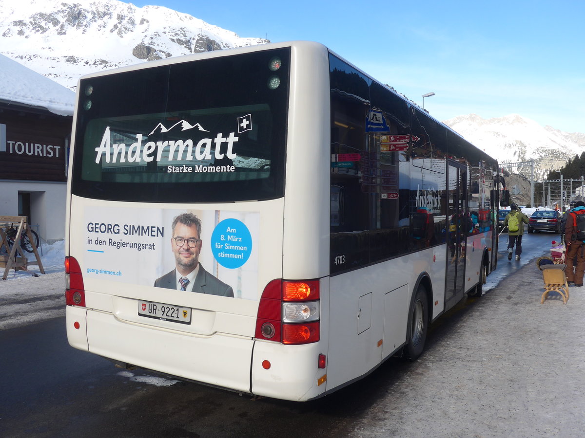 (214'153) - Mattli, Wassen - UR 9221 - MAN/Gppel (ex Lengacher, Wichtrach Nr. 6) am 9. Februar 2020 in Andermatt, Tourist Info