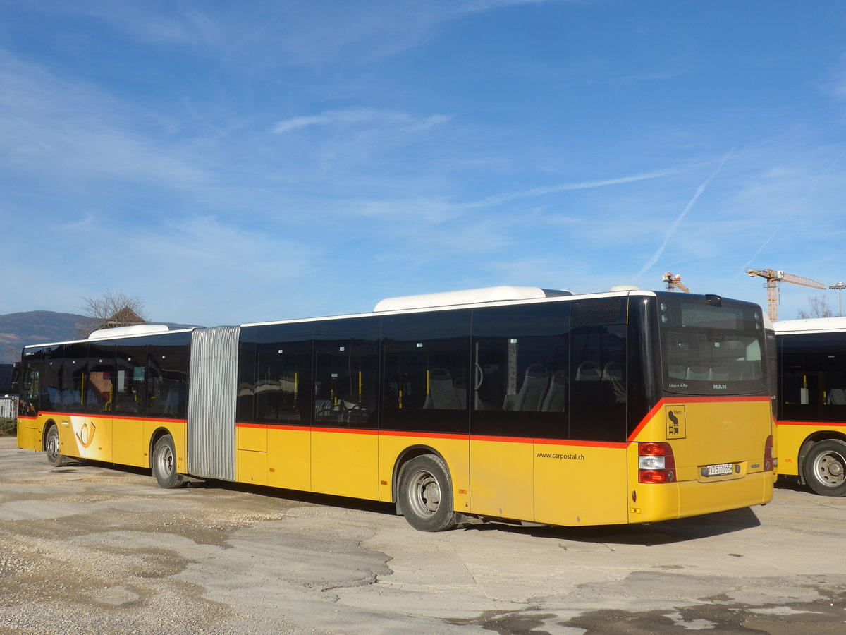 (214'349) - CarPostal Ouest - VD 577'065 - MAN am 16. Februar 2020 in Yverdon, Garage