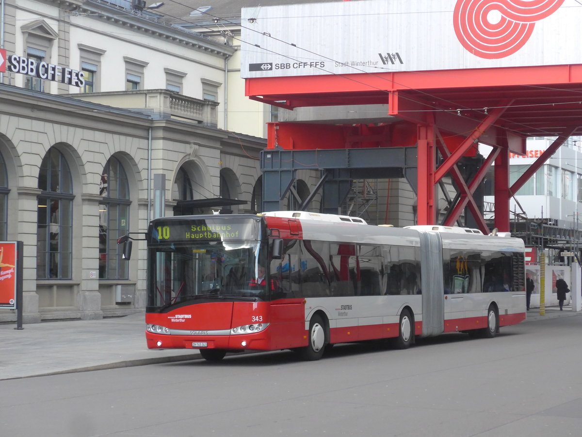 (214'455) - SW Winterthur - Nr. 343/ZH 745'343 - Solaris am 18. Februar 2020 beim Hauptbahnhof Winterthur