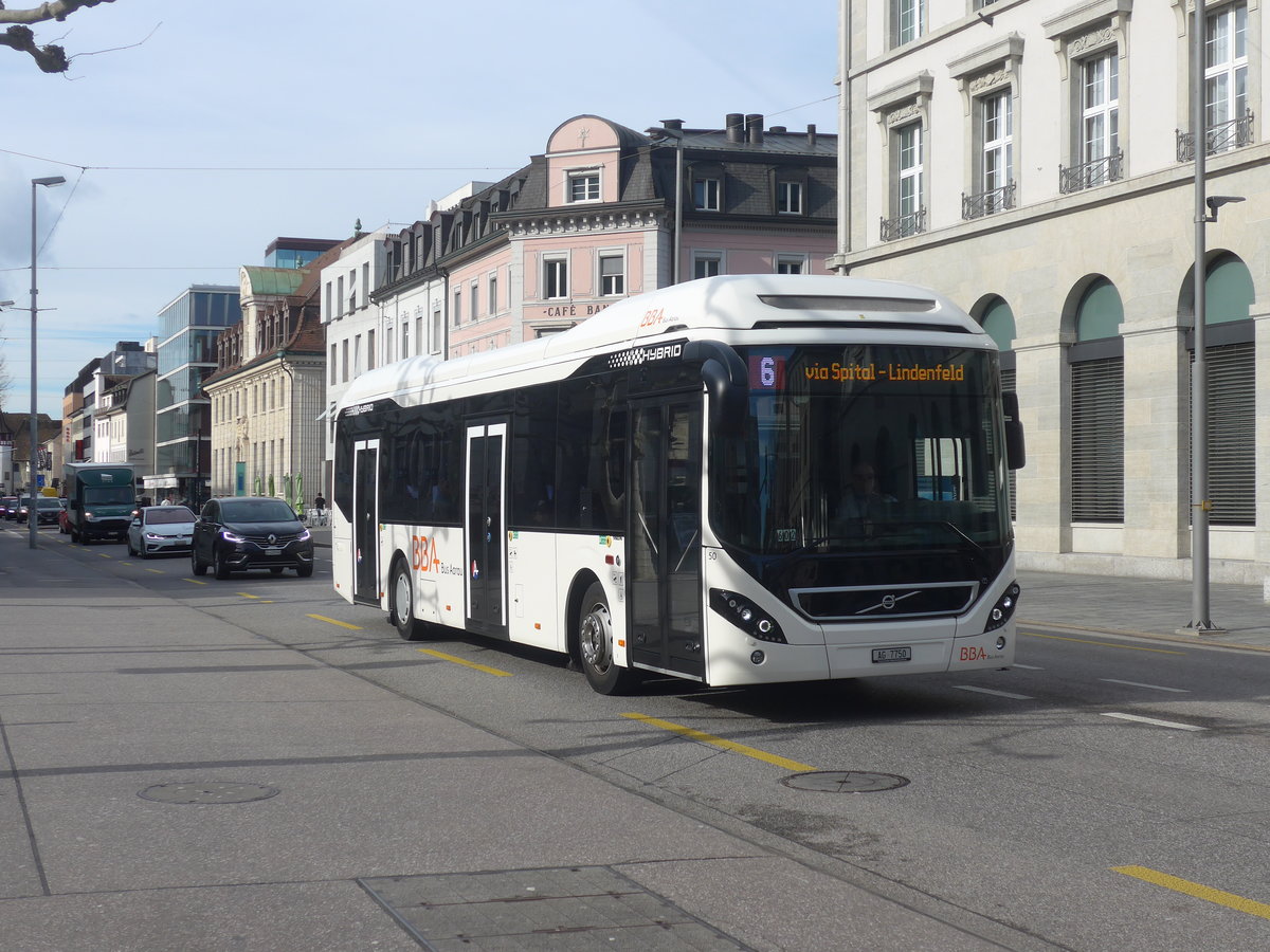 (214'595) - BBA Aarau - Nr. 50/AG 7750 - Volvo am 20. Februar 2020 beim Bahnhof Aarau