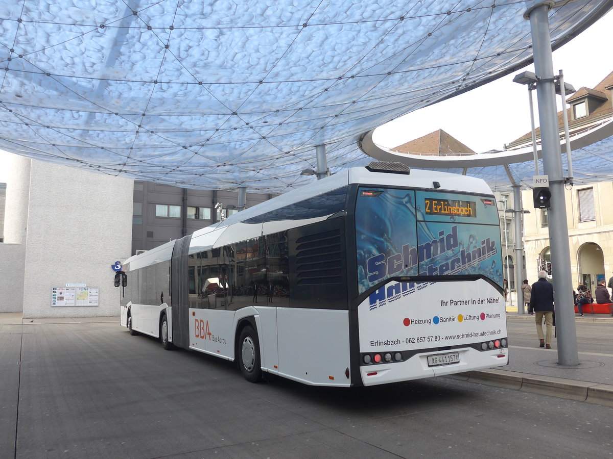 (214'619) - BBA Aarau - Nr. 157/AG 441'157 - Solaris am 20. Februar 2020 beim Bahnhof Aarau