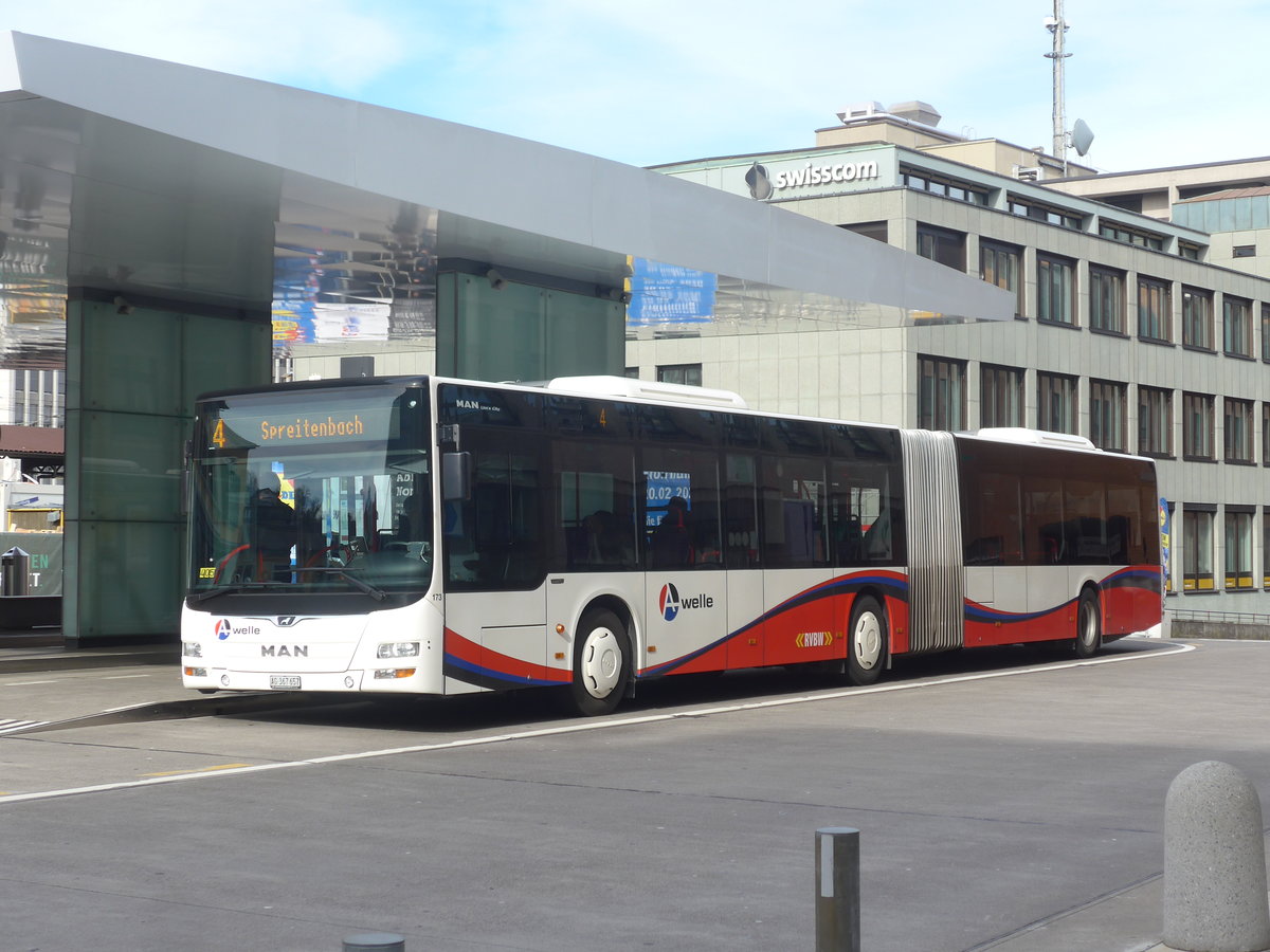 (214'638) - RVBW Wettingen - Nr. 173/AG 367'657 - MAN am 20. Februar 2020 beim Bahnhof Baden