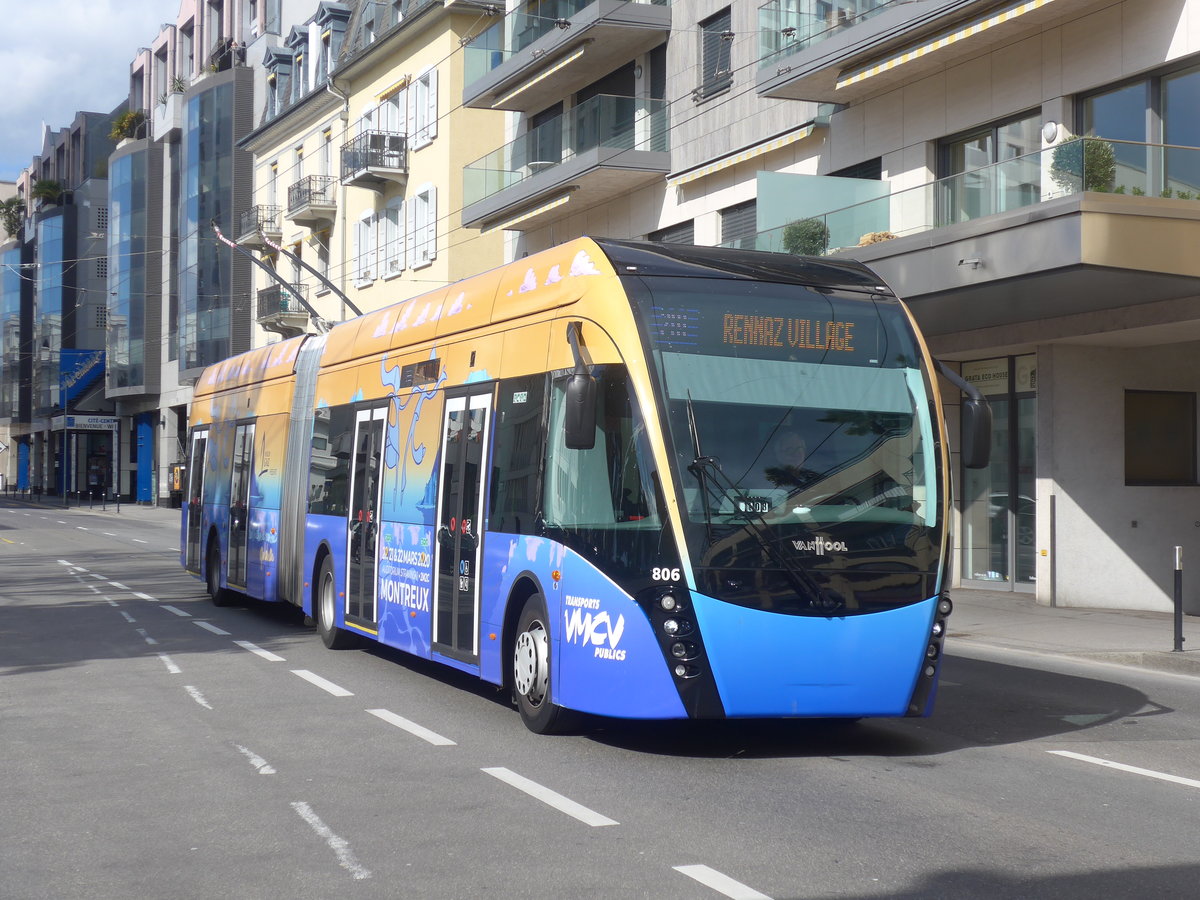 (215'164) - VMCV Clarens - Nr. 806 - Van Hool Gelenktrolleybus am 14. Mrz 2020 in Montreux, Escaliers de la Gare