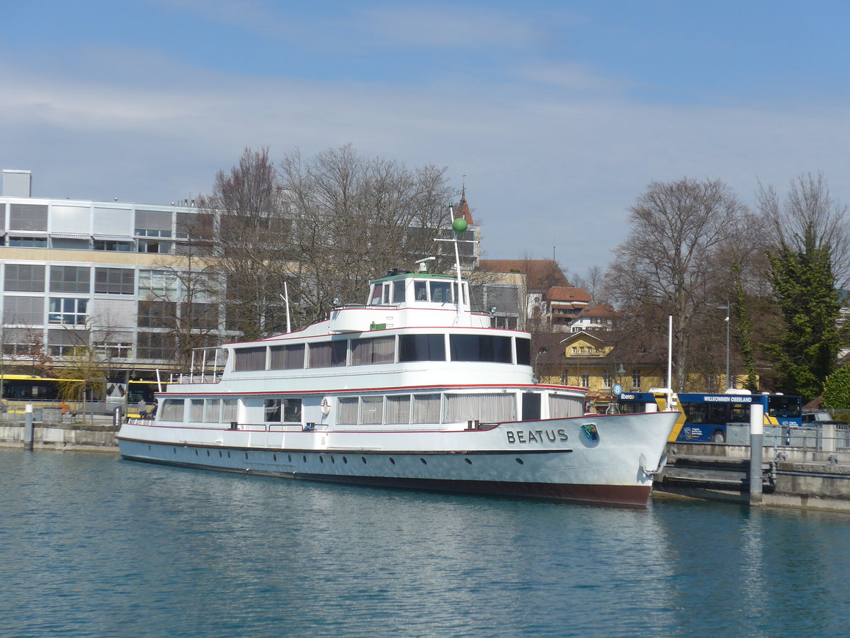 (215'272) - Motorschiff Beatus am 17. M�rz 2020 an der Schiffl�ndte Thun