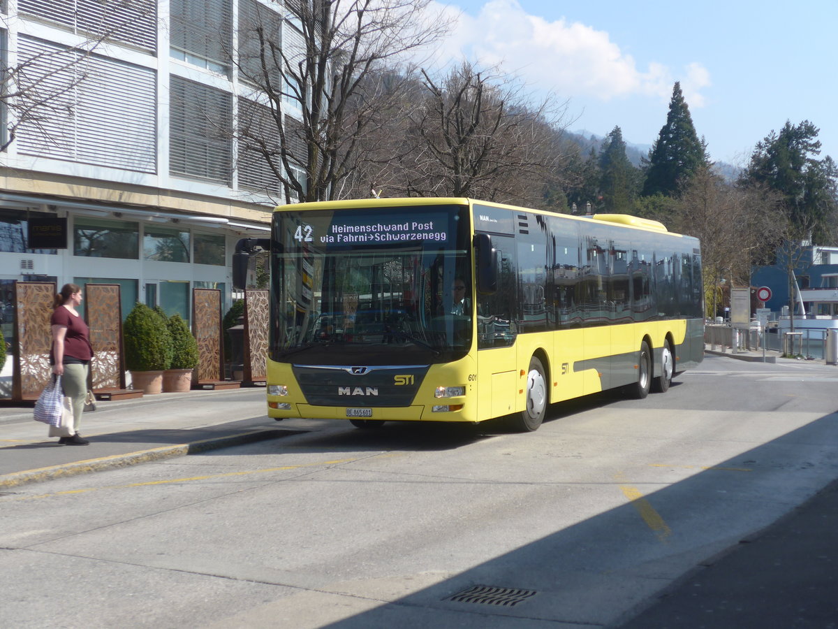 (215'794) - STI Thun - Nr. 601/BE 865'601 - MAN am 2. April 2020 beim Bahnhof Thun