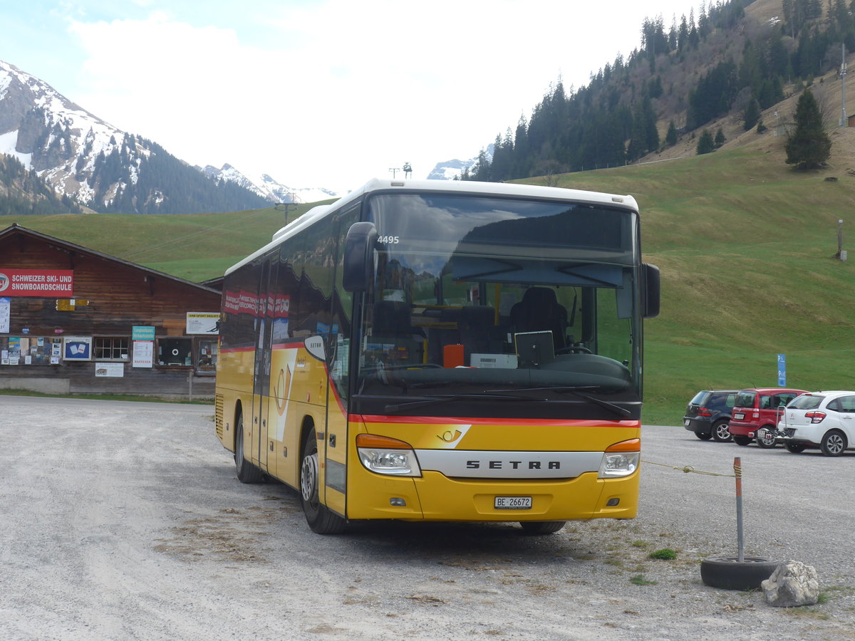 (216'185) - Spring, Schwenden - BE 26'672 - Setra am 17. April 2020 in Grimmialp, Parkplatz