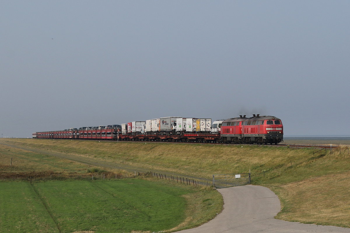 218 366 und 218 xxx mit einem  Sylt-Shuttle  am 28. August 2019 bei Klanxbll.