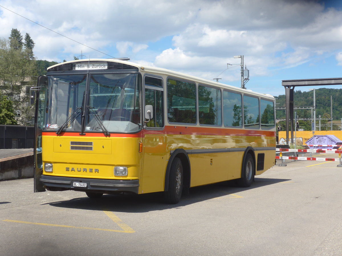 (218'360) - Ziegler, Pratteln - BL 76'492 - Saurer/Tscher (ex P 24'265) am 4. Juli 2020 beim Bahnhof Liestal