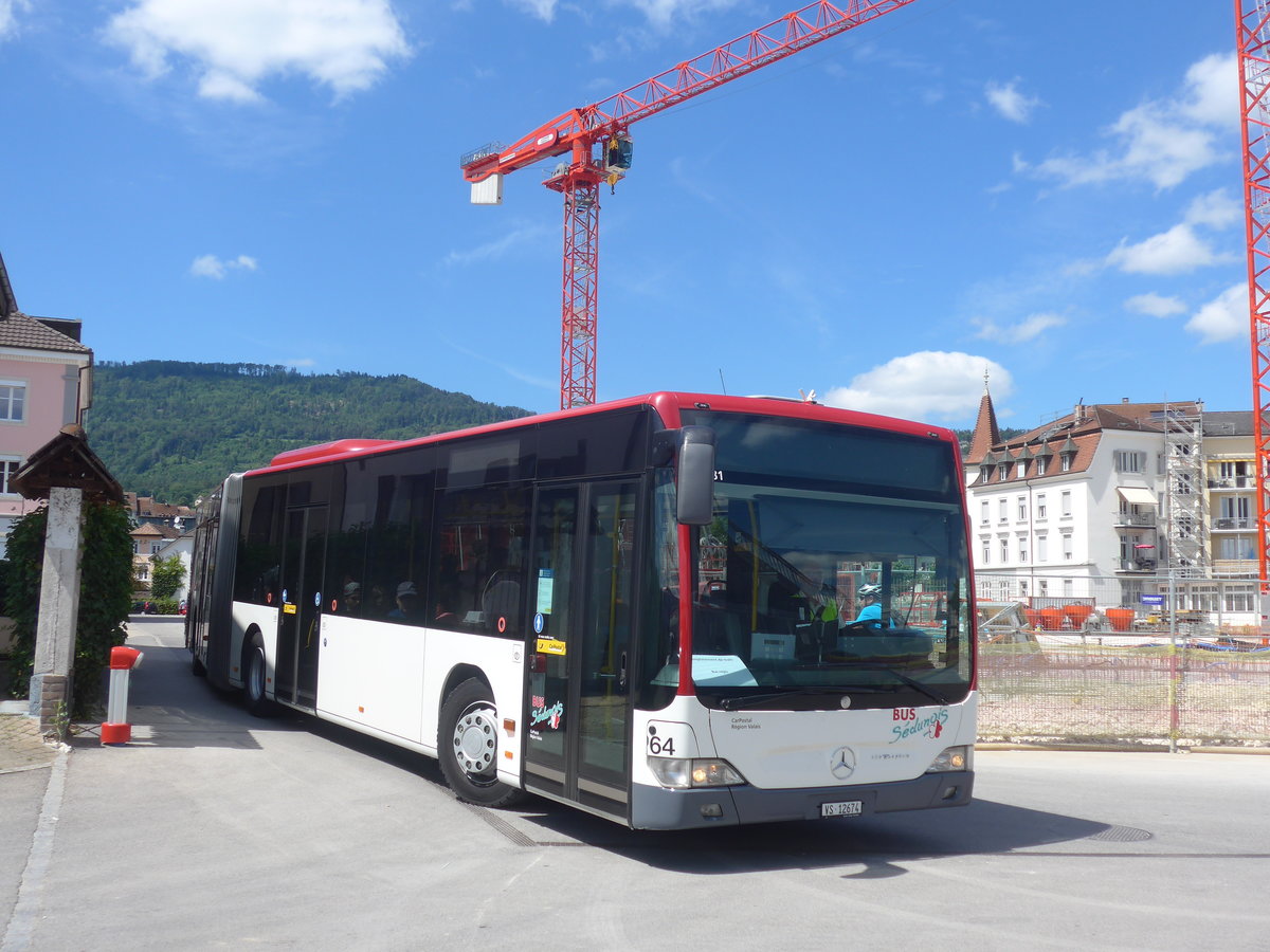 (218'382) - PostAuto Wallis - Nr. 64/VS 12'674 - Mercedes (ex Lathion, Sion Nr. 64) am 4. Juli 2020 beim Bahnhof Delmont