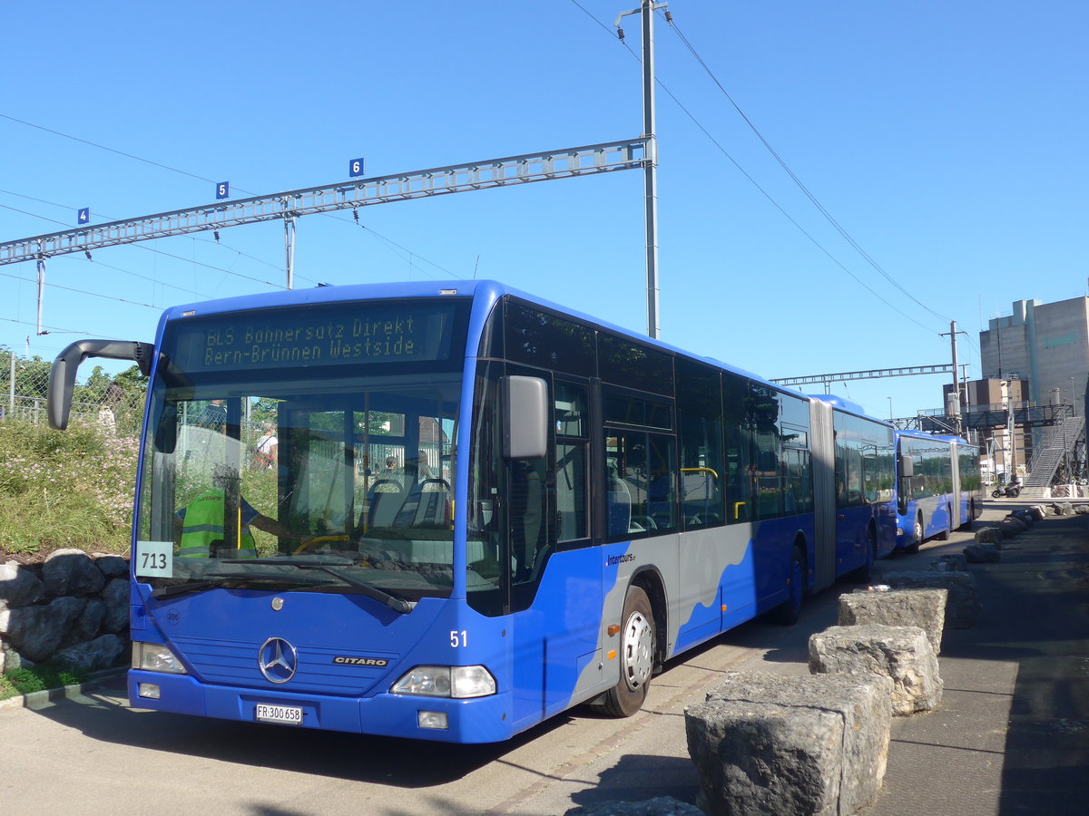 (218'420) - Intertours, Domdidier - Nr. 206/FR 300'658 - Mercedes (ex VZO Grningen Nr. 51) am 4. Juli 2020 beim Bahnhof Kerzers