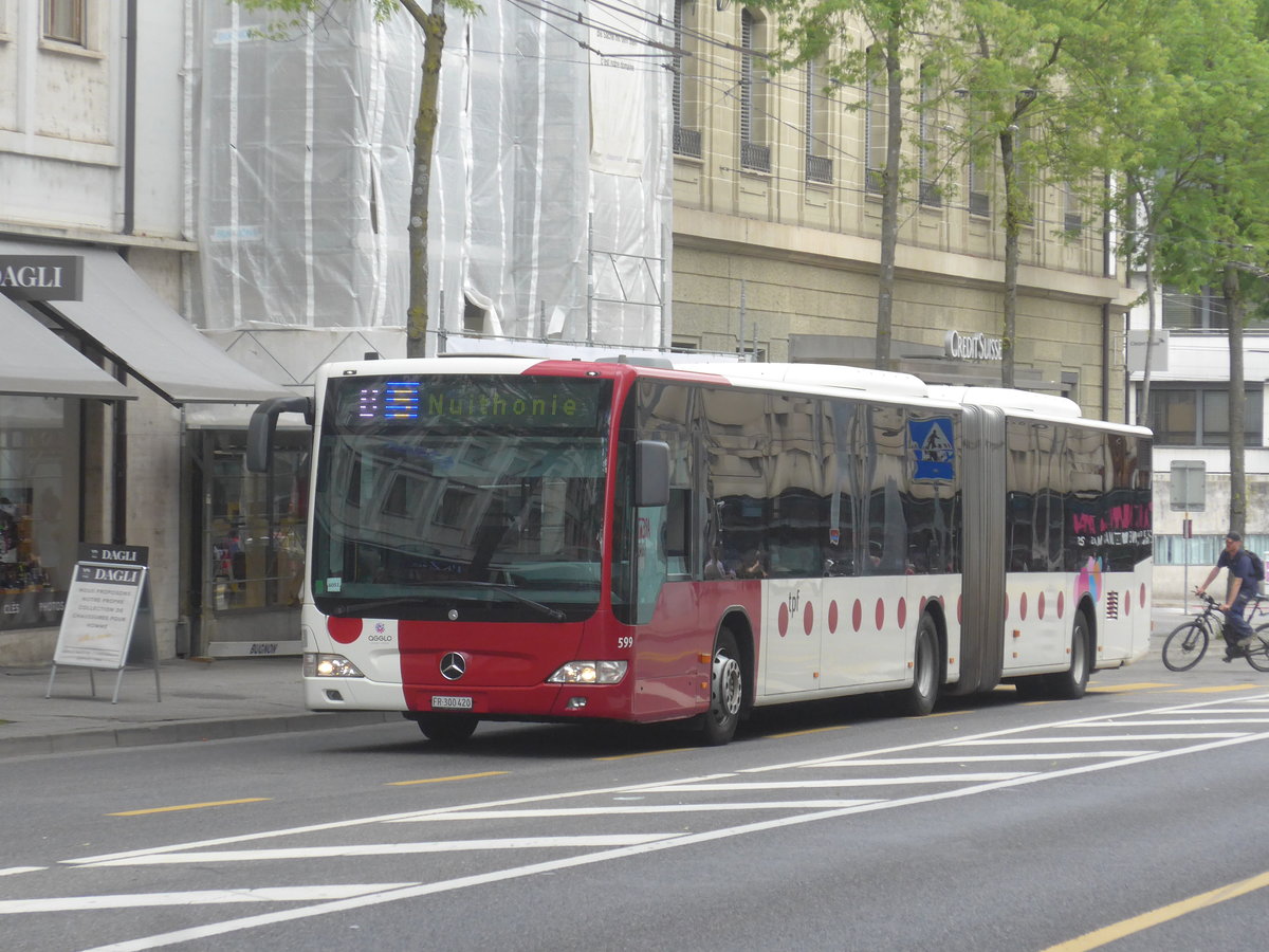 (218'525) - TPF Fribourg - Nr. 599/FR 300'420 - Mercedes am 6. Juli 2020 beim Bahnhof Fribourg