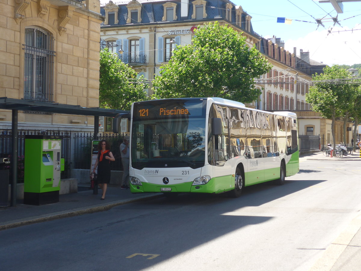 (218'554) - transN, La Chaux-de-Fonds - Nr. 231/NE 195'231 - Mercedes am 6. Juli 2020 in Neuchtel, Place Pury