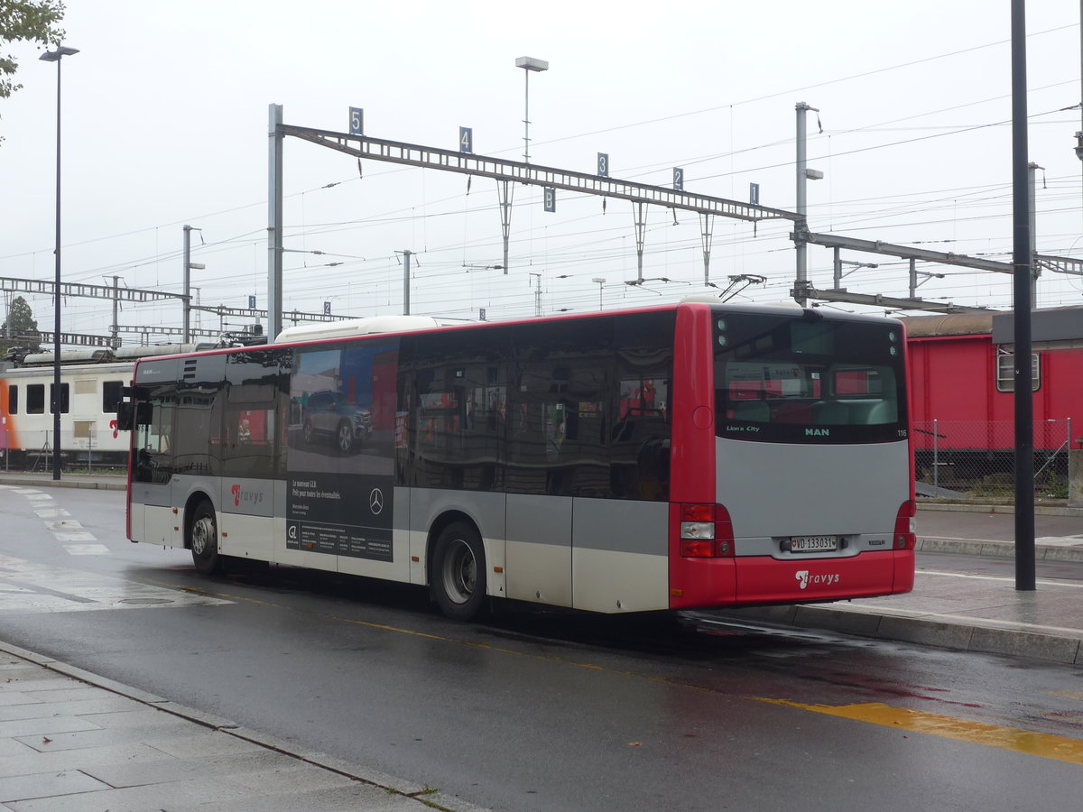 (220'331) - TRAVYS Yverdon - Nr. 116/VD 133'031 - MAN am 30. August 2020 beim Bahnhof Yverdon