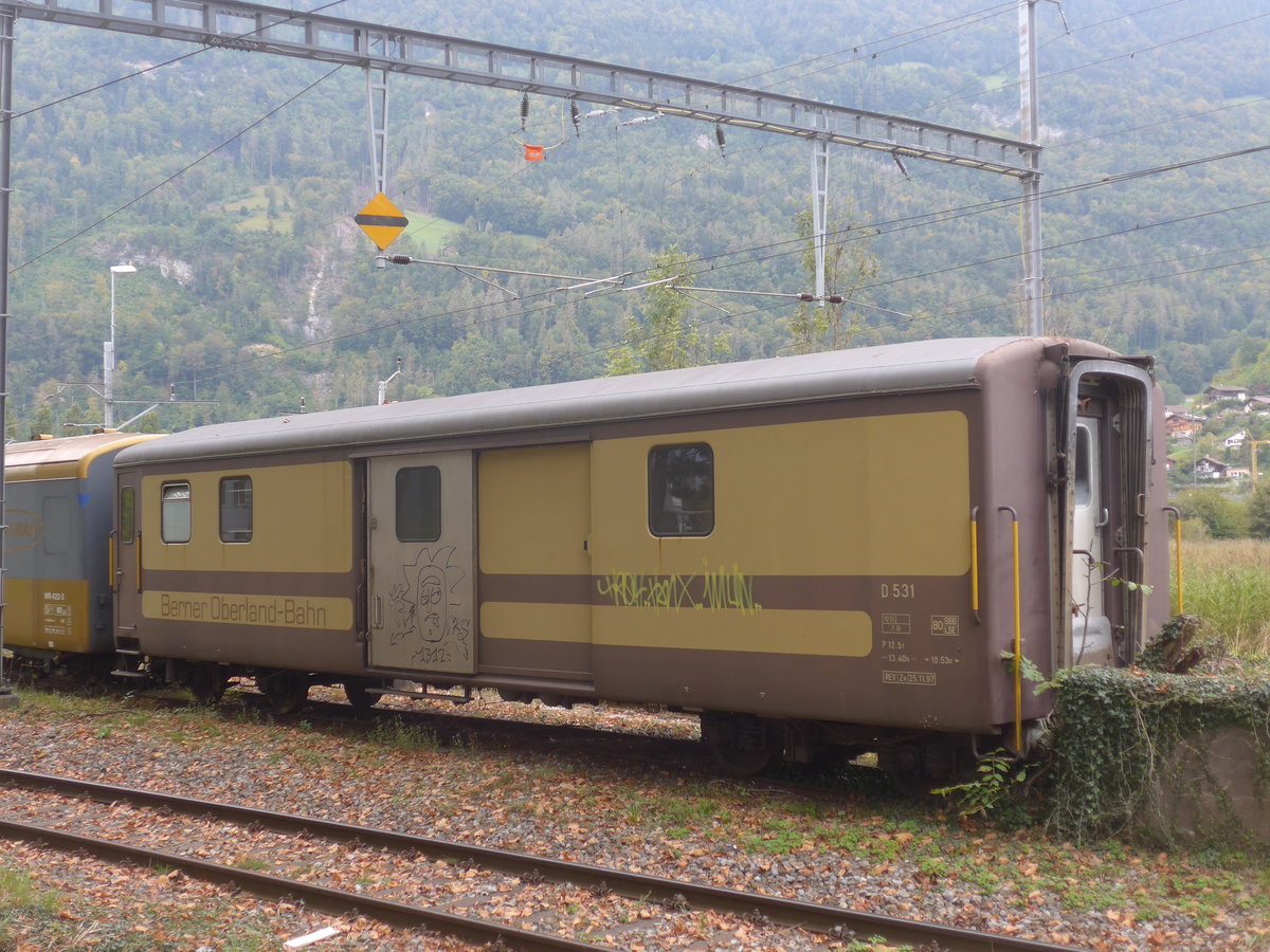 (220'919) - BOB-Gep�ckwagen - Nr. 531 - am 21. September 2020 beim Bahnhof Interlaken Ost