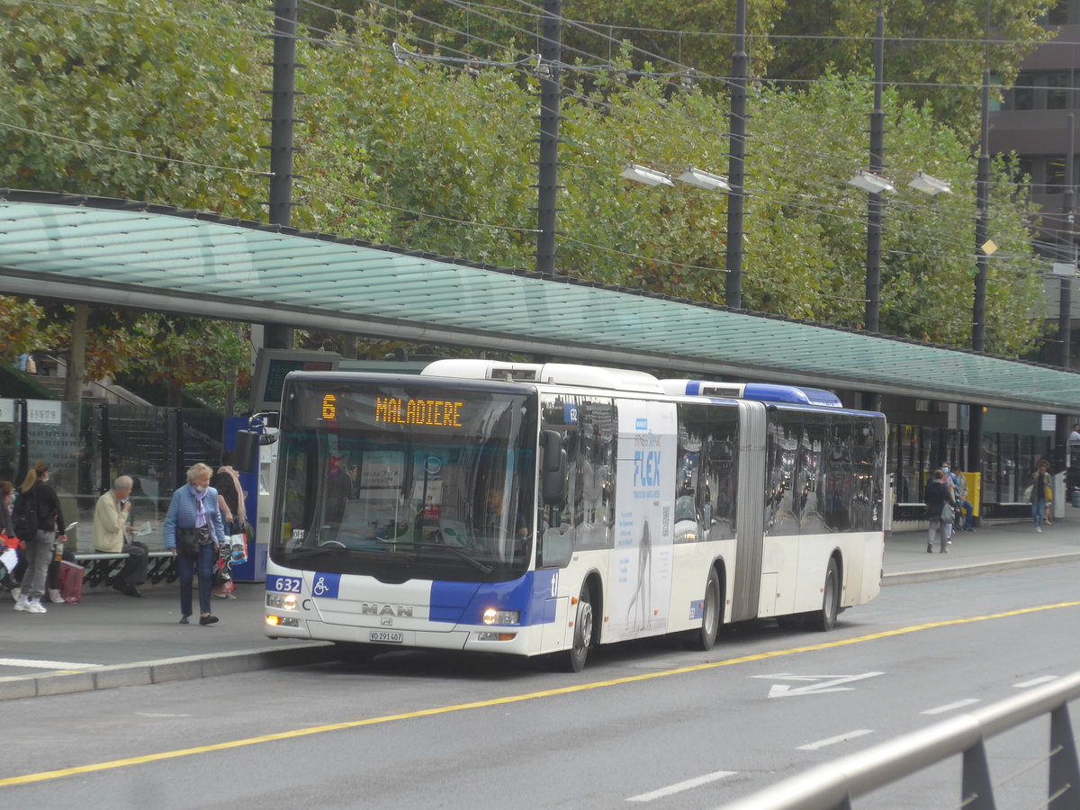 (221'044) - TL Lausanne - Nr. 632/VD 291'407 - MAN am 23. September 2020 in Lausanne, Chauderon