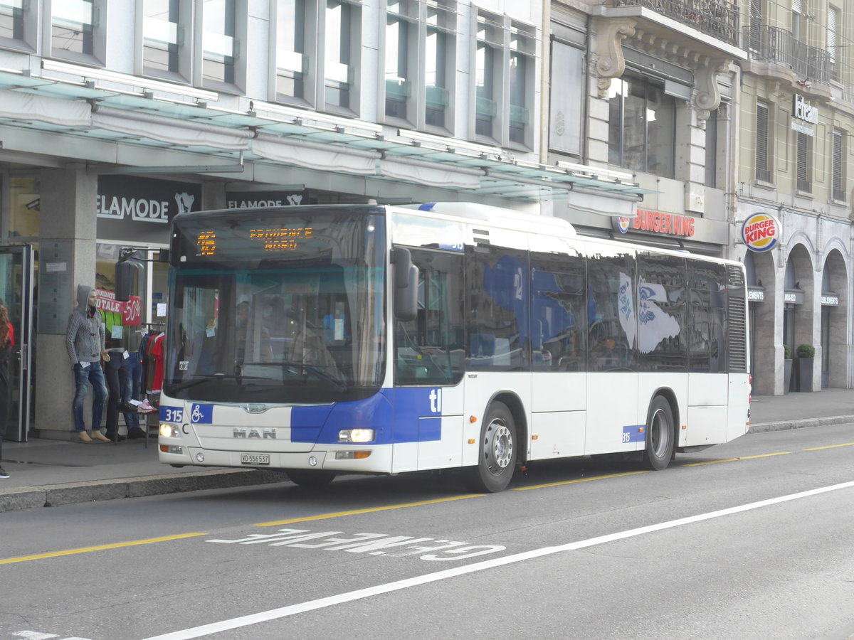 (221'081) - TL Lausanne - Nr. 315/VD 556'537 - MAN am 23. September 2020 in Lausanne, Bel-Air