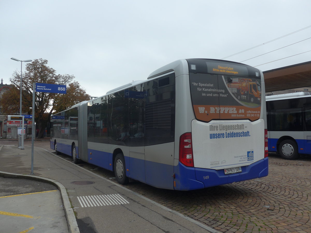 (221'788) - VZO Grningen - Nr. 149/ZH 920'149 - Mercedes am 12. Oktober 2020 beim Bahnhof Wetzikon